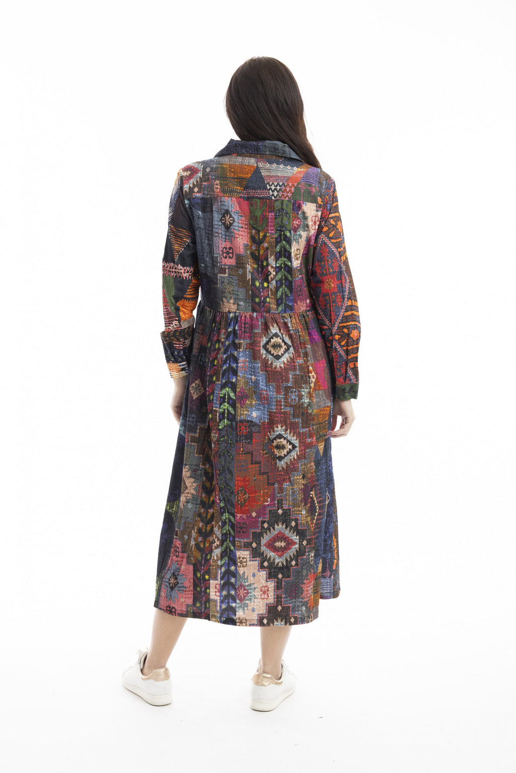 Mosaic Digital Print Collar Corduroy dress by Orientique
