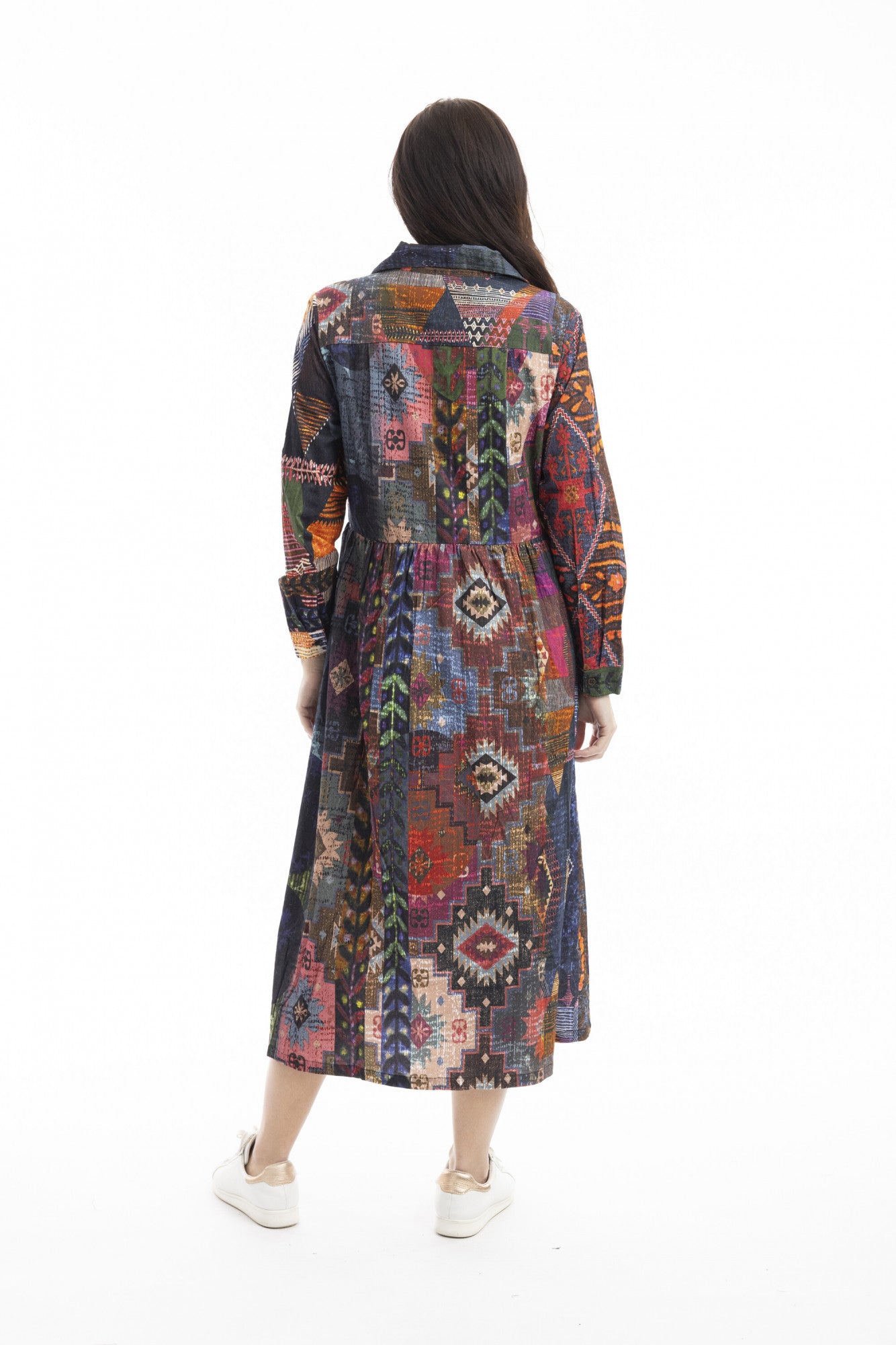 Mosaic Digital Print Collar Corduroy dress by Orientique