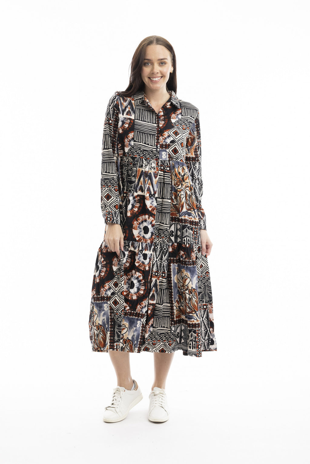 Makeba Maxi Collar Corduroy Dress by Orientique