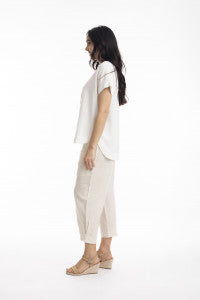 White Essential Linen Blend Mandarin Collar Top by Orientique